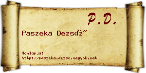 Paszeka Dezső névjegykártya